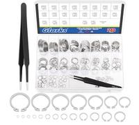 Glarks 211Pcs 21 Sizes C-Clip External Retaining Rings Assortment Set, 304 Stainless Steel 4MM-28MM Snap Ring Shop Assortment Circlip Retainer Rings with A Tweezer for Axles, Shafts and Moving Parts