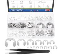 Glarks 211pcs 304 Stainless Steel E-Clips Retaining Rings Assortment Set 14 Sizes E-Ring Circlip Rings Heat Treated External Retaining Clips E-Clips Retainer Circlip Rings with Tweezers for Gears