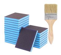 Glarks 21Pcs 100 Grit Sanding Sponge Kit Include 20Pcs 120 x 100 x 12mm Reusable and Washable Sanding Blocks with 1Pc Paint Brush for Wood, Metal, Paint and Drywall,Blue