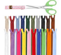 Glarks 22pcs 40cm Nylon Invisible Zippers, 20 Colors Nylon Invisible Zipper Bulk, Colorful Conceal Zippers, Crafts Hidden Zippers, Invisible Nylon Coil Zippers with Tools for Sewing Craft