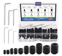 Glarks 230Pcs 10 Size 3/8x1/2''-1/8x3/16'' Internal Hex Allen Head Socket Set Screw, 12.9 Class Black Alloy Steel Hex Grub Screws Assortment Kit with 6Pcs Hex Wrenches