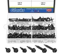 Glarks 230Pcs 410 Stainless Steel #10 Hex Washer Head Self Drilling Screws Assortment Kit 6 Size Black #10x1/2", 10x5/8", 10x3/4", 10x1", 10x1-1/4", 10x1-1/2" Sheet Metal Screws with Drill Point