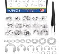 Glarks 237pcs 304 stainless steel Internal Tooth Star Lock Washers and E-clip Retaining Rings Kit Includes 100pcs 9 Sizes Push on Locking Washers and 136pcs 12 Sizes E-Ring Circlip Rings and A Tweezer