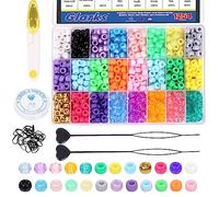 GLARKS 24 Color Pony Beads with Elastic String, Rubber Band, Hair Beader and Scissors Kit, Solid Pearlescent Transparent Frosted Rainbow Beads Hair Beads for Braids Bracelet Making Craft (774)