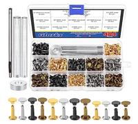 Glarks 240 Sets Leather Rivets with 4Pcs Setting Tool Kit, 4 Colors 3 Sizes Double Cap Rivets Tubular Metal Studs Leathercraft Rivets for Bags Clothing Shoes Leather Craft