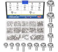 Glarks 240pcs M3 M3.5 M4 M5 Terminal Block Screws with Square Washers Sets 12 Sizes Nickel Plated Carbon Steel Terminal Block Pan Head Screw and Square Washer for Fix Wires