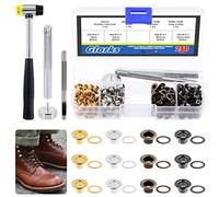 Glarks 242Pcs 4MM 4 Colors Metal Thicken Grommet Eyelets with Punch and Hammer for Canvas, Bead Cores, Tarp, Clothes