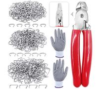 Glarks 242Pcs Hog Ring Pliers Kit with 240Pcs 1/2'' 3/4'' 3/8'' Steel Hog Rings, Anti-Cutting Gloves for Upholstery, Fencing, DIY Craft, Furniture and More