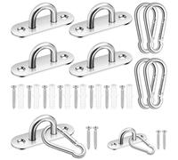 GLARKS 24pcs M8 Stainless Steel Pad Eye Plate Hook and Snap Hook Kit, Oval Eye Plate U Hooks Heavy Duty Ceiling Hooks and Carabiner Clips Snap Hooks for Ceiling, Mounting Hanging Hardware
