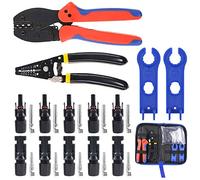 GLARKS 24Pcs Solar Crimper Solar Crimping Tools for 2.5/4/6mm Square Solar Panel PV Cable with 6 Pair Solar Panel Connector and 1 Pair Solar Connector Assembly Tool Spanner Wrench and a Wire Stripper