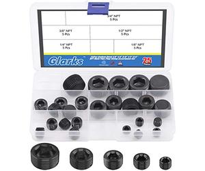 Glarks 25Pcs Black Carbon Steel 1/8'' 1/4'' 3/8'' 1/2'' 3/4'' NPT Male Pipe Plug Fitting Assortment Set Internal Hex Thread Socket Pipe Plug Kit