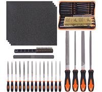 Glarks 25Pcs Hand Metal File Set Include 4Pcs Flat/Triangle/Half-Round/Round Large File, 12pcs Needle Files, 1 Brush, 4pcs Sandpaper and 4 Way Wood Rasp File for Shaping Metal, Wood, and Tools