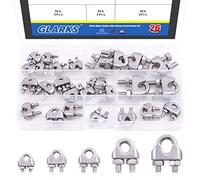 Glarks 26Pcs M2 M3 M4 M6 M8 Wire Rope Clamp Clips Assortment Set 304 Stainless Steel Wire Rope Cable Clamps for Rigging Rope, Wire and Cable