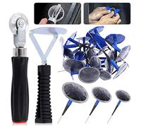 Glarks 26Pcs Tire Repair Patch Tool Kit Including 1Pc Tire Patch Roller, 1Pc Tire Inner Liner Scraper and 24Pcs 4mm/6mm/9mm Tire Repair Patch Plug for Car, Motorcycle, Electric Vehicle Repairing