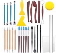 Glarks 28Pcs Carving Modeling Clay Sculpting Tools Set Including Plastic Modeling Tools, Dual-End Dotting Clay Tools, Ball Stylus, Silicone Tip Pens and Sculpture Knives for Embossing Art, Coloring