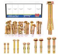 Glarks 28pcs M6x50, M6X70, M8X50, M8X70, M10X80 Hex Bolt Sleeve Concrete Anchor Set, Carbon Steel Hex Head Sleeves Anchor, Hexs Sleeves Anchor Bolt for Concrete Masonry Brick Wall Fixings
