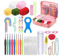 GLARKS 29Pcs Crochet Kit, 2-6mm Ergonomic Crochet Hooks, Yarn Needles, Stitch Markers, Large-Eye Blunt Needles with Case Assortment Kit (59)
