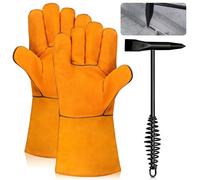 Glarks 2pcs 250mm Welding Chipping Hammer with Coil Spring Handle and A Pair Welding Gloves Set, Welding Slag Hammer Removal Tool Set for Removing Slag and Welding Residue
