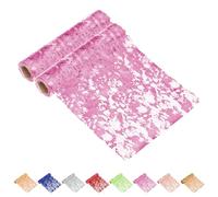 Glarks 2pcs 28 x 275cm/11 x 108.2inch Pink Table Runner, Glitter Mesh Table Runners, Foil Metallic Rectangle Runner Roll, Metal Sequins Table Roll for Party, Wedding, Banquet Decoration