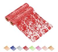 Glarks 2pcs 28 x 275cm/11 x 108.2inch Red Table Runner, Glitter Mesh Table Runners, Foil Metallic Rectangle Runner Roll, Metal Sequins Table Roll for Party, Wedding, Banquet Decoration