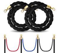 Glarks 2Pcs 5 Feet Hemp Stanchion Ropes, Black Crowd Control Barriers Barrier Ropes with Hooks for Hotel, Concerts, Theater