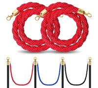 Glarks 2Pcs 5 Feet Hemp Stanchion Ropes, Red Crowd Control Barriers Barrier Ropes with Hooks for Hotel, Concerts, Theater