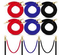 Glarks 2Pcs Red Velvet Stanchion Rope Set, 5FT Crowd Control Safety Barriers with Polished Gold Lobster Hooks for Posts Stands Queue Divider of Hotel Theater