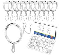 Glarks 30 Sets 25mm/1inch Silvery Metal Drapery Curtain Hanging Rings Set, includes 30pcs Curtain Rings and 30pcs Drapery Pin Hooks, Drape Sliding Eyelet Rings for Sliding Window Bathroom Door