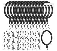 Glarks 30 Sets 42mm/1.7inch Black Metal Drapery Curtain Hanging Rings Set, includes 30pcs Curtain Rings and 30pcs Drapery Pin Hooks, Drape Sliding Eyelet Rings for Sliding Window Bathroom Door
