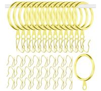 Glarks 30 Sets 42mm/1.7inch Golden Metal Drapery Curtain Hanging Rings Set, includes 30pcs Curtain Rings and 30pcs Drapery Pin Hooks, Drape Sliding Eyelet Rings for Sliding Window Bathroom Door
