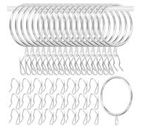 Glarks 30 Sets 50mm/2inch Silvery Metal Drapery Curtain Hanging Rings Set, includes 30pcs Curtain Rings and 30pcs Drapery Pin Hooks, Drape Sliding Eyelet Rings for Sliding Window Bathroom Door