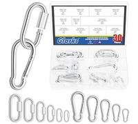 Glarks 30pcs 2 Styles M3.5/4/5/6/7/8 Quick Link Chain Connector and Spring Snap Hooks Carabiner Set, 16pcs D Shape Locking Carabiner and 14pcs Spring Carabiner Clips for Camping, Riging