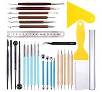 Glarks 30Pcs Carving Modeling Clay Sculpting Tool Set Including Ball Stylus, Dual-End Dotting Clay Tool, Pottery Sculpture Tool, Silicone Tip Pens, Scraper, Ruler, Acrylic Clay Roller, Acrylic Sheet