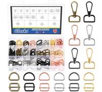 Glarks 30Sets 6 Colors 2cm Swivel Lobster Clasp Kit, Includes 30 pcs D Ring Clasp Claw Snap Hook, 30pcs Semi-Circular D Ring and 30pcs Rectangle Adjuster Slides Buckle, Keychain Clip for Jewelry/Bag