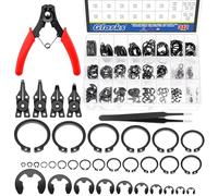 Glarks 312Pcs 65Mn-Steel Circlip Snap Retaining Clip and E-Clip Assortment with Snap Ring Plier Set, 4MM-28MM C-Clip External Retaining Rings and 1.5MM-10MM E-Ring Circlip Rings and A Tweezer