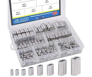 Glarks 315-Pieces 8 Sizes Aluminum Crimping Loop Sleeve Double Barrel Ferrule for Wire Rope and Cable Line End Assortment Kit - M1.2-M6