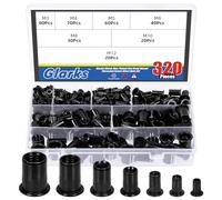 Glarks 320Pcs Metric Rivet Nuts Kit - Black Zinc Plated Carbon Steel Flat Head Threaded Insert M3-M12 Rivnut Assortment Set