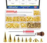 Glarks 355pcs Golden Punk Spikes and Studs Kit, 7 Sizes Zinc Alloy Cone Spike and Stud Rivet, Metal Leather Tree Spikes Studs with Scratch Awl Screwdriver Punch for Punk Clothing Jacket Shoes Wallet