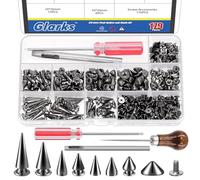 Glarks 355pcs Gun Punk Spikes and Studs Kit, 7 Sizes Zinc Alloy Cone Spike and Stud Rivet, Metal Leather Tree Spikes Studs with Scratch Awl Screwdriver Punch for Punk Clothing Jacket Shoes Wallet