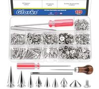Glarks 355pcs Silver Punk Spikes and Studs Kit, 7 Sizes Zinc Alloy Cone Spike and Stud Rivet, Metal Leather Tree Spikes Studs with Scratch Awl Screwdriver Punch for Punk Clothing Jacket Shoes Wallet