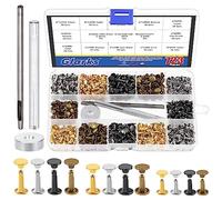 Glarks 360 Sets Leather Rivets with 3Pcs Setting Tool Kit, 4 Colors 3 Sizes Double Cap Rivets Tubular Metal Studs Leathercraft Rivets for Bags Clothing Shoes Leather Craft