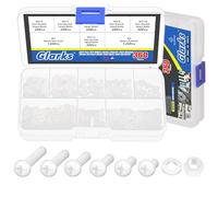Glarks 360pcs M3 x 4/5/6/8/10/12MM Nylon Phillips Pan Head Screws Nut Washer Kit, White Nylon Phillips Cross Round Head Machine Screw for Various Industrial Fastening Applications