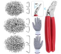 Glarks 362 Pieces Hog Ring Clips with Hog Ring Kit, 360 Pieces 1/2" 3/8" 3/8" Steel Hog Rings with Angled Ring Pliers and Anti-Cut Gloves for Upholstery, Fence, DIY, Furniture and More