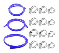 Glarks 3Pcs 5FT(1.5M) 4x10MM, 6x12MM, 10x6MM High Temperature Vacuum Silicone Tube Hose with 12Pcs 12MM 16MM 19MM Stainless Worm Gear Hose Clamps Assortment Kit (Blue)