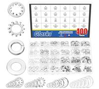 Glarks 400pcs #6#8#10 1/4” 5/16” 3/8” External & Internal Star Washer and Split Lock Washer with Flat Washers Set, 304 Stainless Steel Star and Split Washers