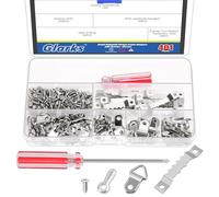 Glarks 401pcs Silver Picture Hanging Kit, Include 50pcs Sawtooth Picture Frame Hangers, 50pcs Frame Turn Buttons, 50pcs D Ring Picture Hangers, 250pcs Screws and 1pcs Screwdriver for Hanging Photo