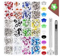 Glarks 402pcs 5mm(3/16in) Flower and Round Eyelets Grommet Set, 10 Colors and 2 Types Metal Eyelets with 2pcs Install Tool Kit for Shoe Eyelets, Belt, Bags and Other Leather Project