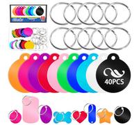 Glarks 40Pcs 32 x 36 x 3 x 1 mm Aluminum Round Laser Engraving Tags with Hole Kit, Includes 20pcs 10 Colors Round Stamping Blank Tag, 20pcs 25mm Silver Key Rings, Rounds Blank Tag