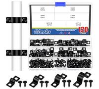 Glarks 40pcs 5/8/10/12mm Pipe Strap Clamp, Black Carbon Steel 2 Hole Strap Heavy Duty Rigid Pipe Strap U Bracket Tube Strap Cable Clamp Hanger Tension Tube Clip with 80pcs Screw for Pipe Tube Cable
