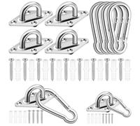 GLARKS 40pcs M8 Stainless Steel Pad Eye Plate Hook and Snap Hooks Kit, Diamond Eye Plate U Hooks Heavy Duty Ceiling Hooks and Carabiner Clips Snap Hook for Ceiling, Mounting Hanging Hardware